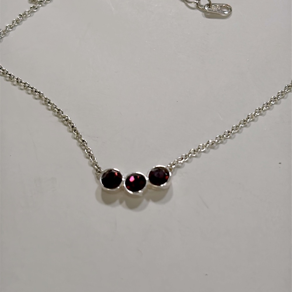 LA-CA Silvertone necklace with three purple stones, very dainty, great for prom!